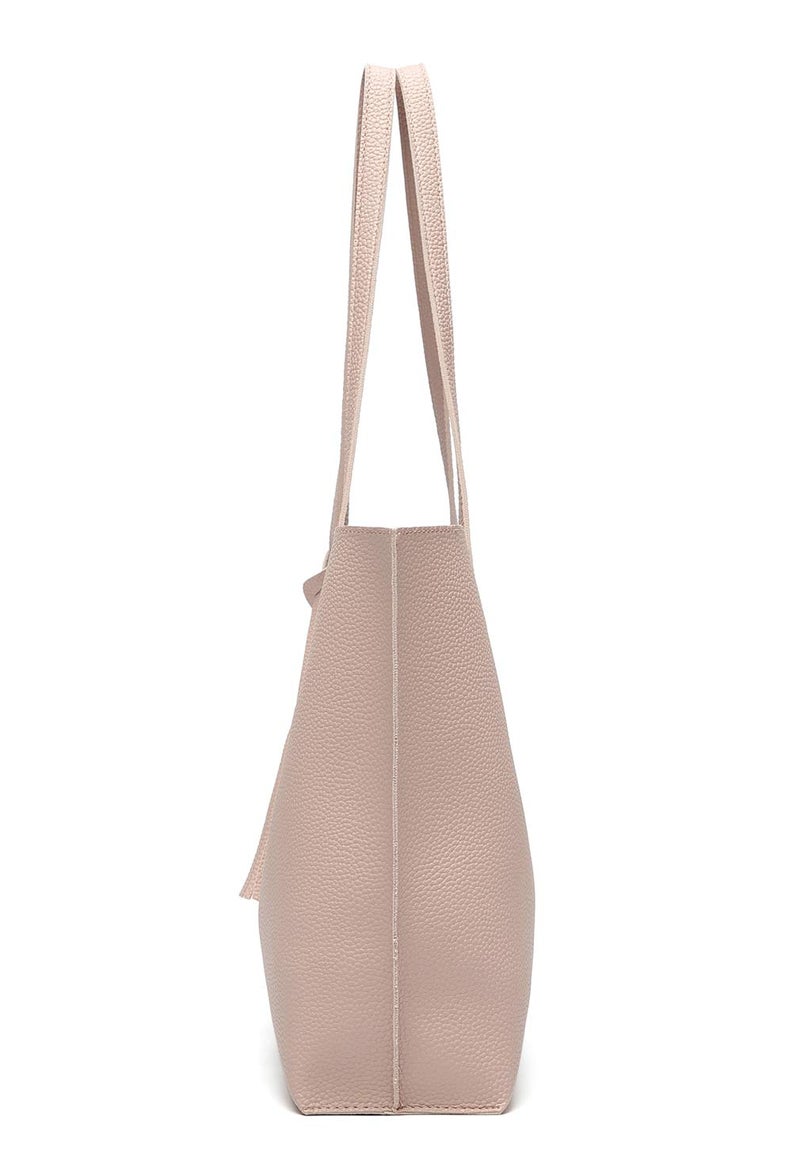 Dreubea Women's Soft Faux Leather Tote Shoulder Bag from, Big Capacity Tassel Handbag Apricot Pink - Image 3